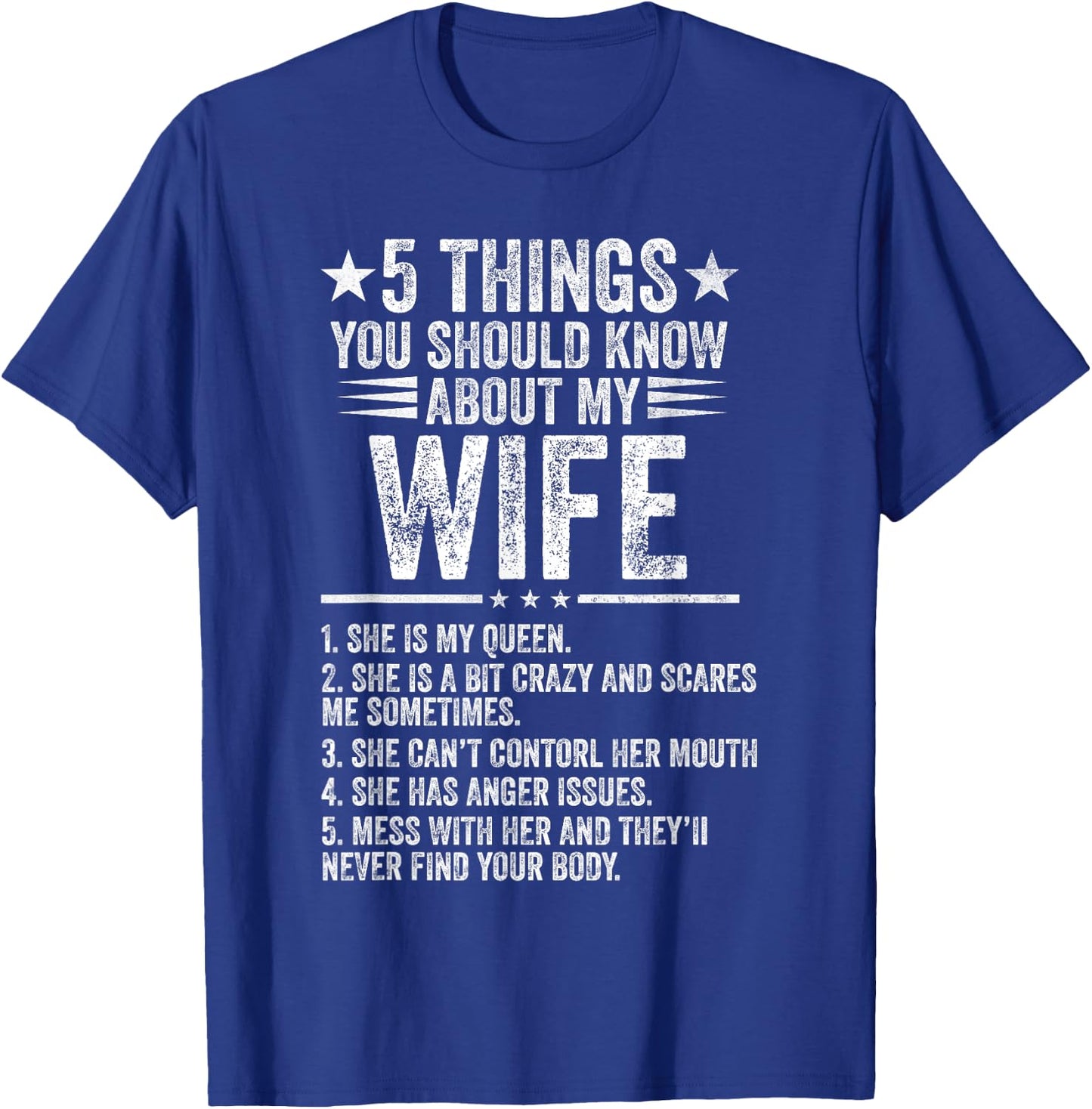 5 Things You Should Know About My Wife Husband T-Shirt - T-Shirt | Royal