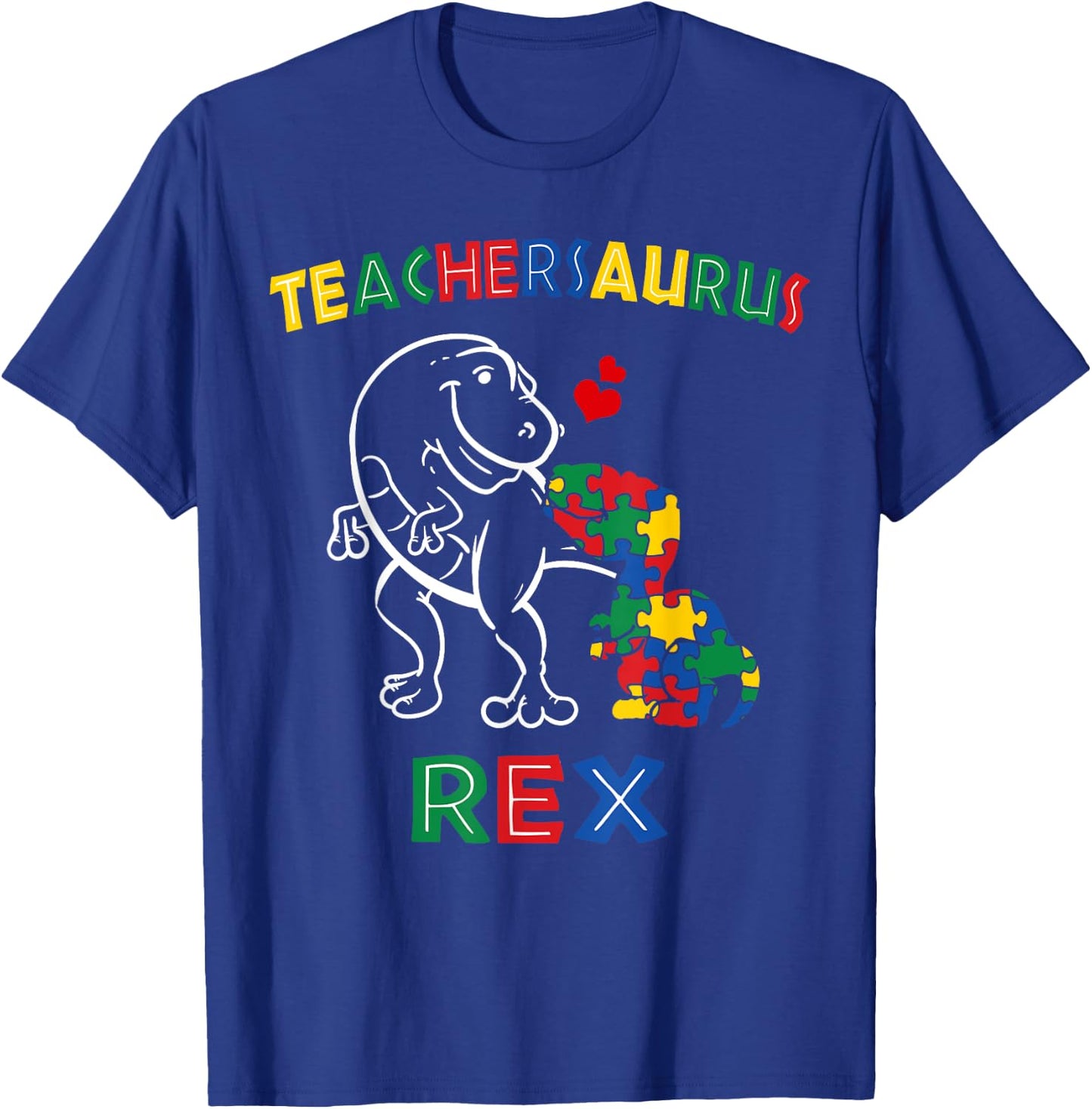 Teachersaurus Rex Autism Teacher Dinosaur Men Women Girls Kids T-Shirt - T-Shirt | Royal