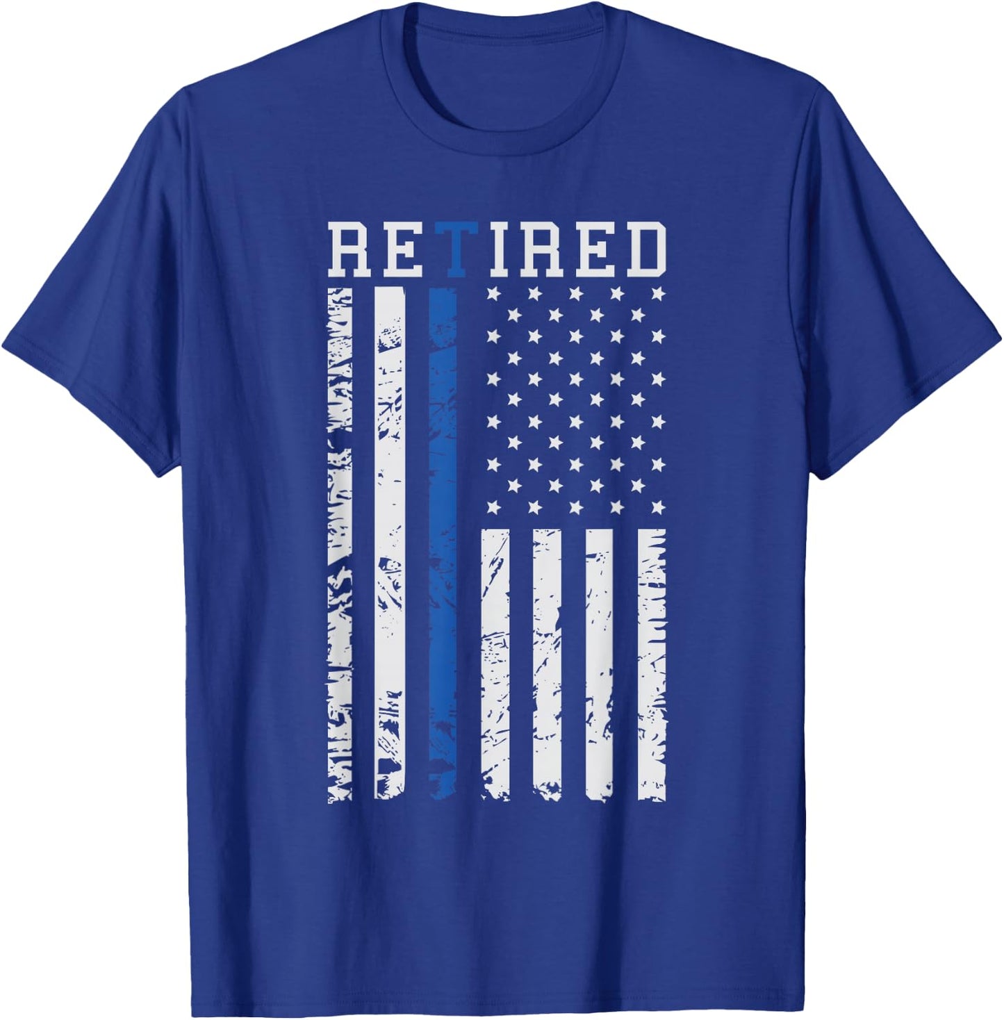 Thin Blue Line American Flag Retired Law Enforcement T-Shirt - T-Shirt | Royal