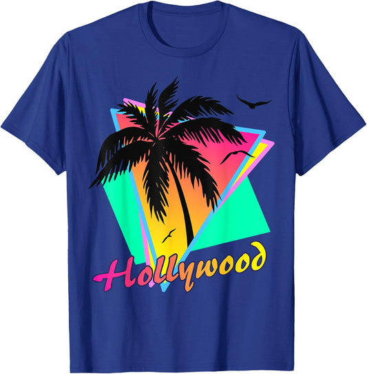 Hollywood 80s Tropical Summer Beach Palm Tree Sunset Women Girls Kids T-Shirt - T-Shirt | Royal