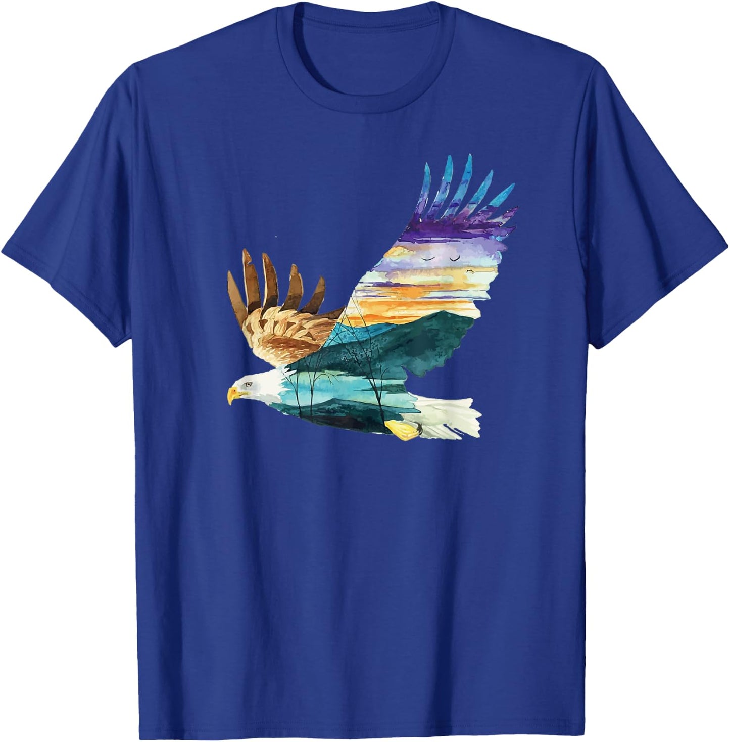 Flying Bald Eagle Mountain Sky Scenary Silhouette T-Shirt - T-Shirt | Royal