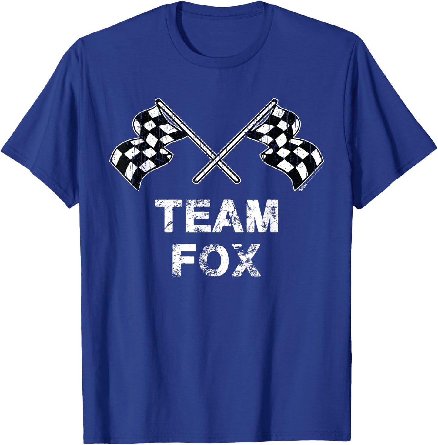 Vintage Team Fox Family Name Checked Flag Racing T-Shirt - T-Shirt | Royal