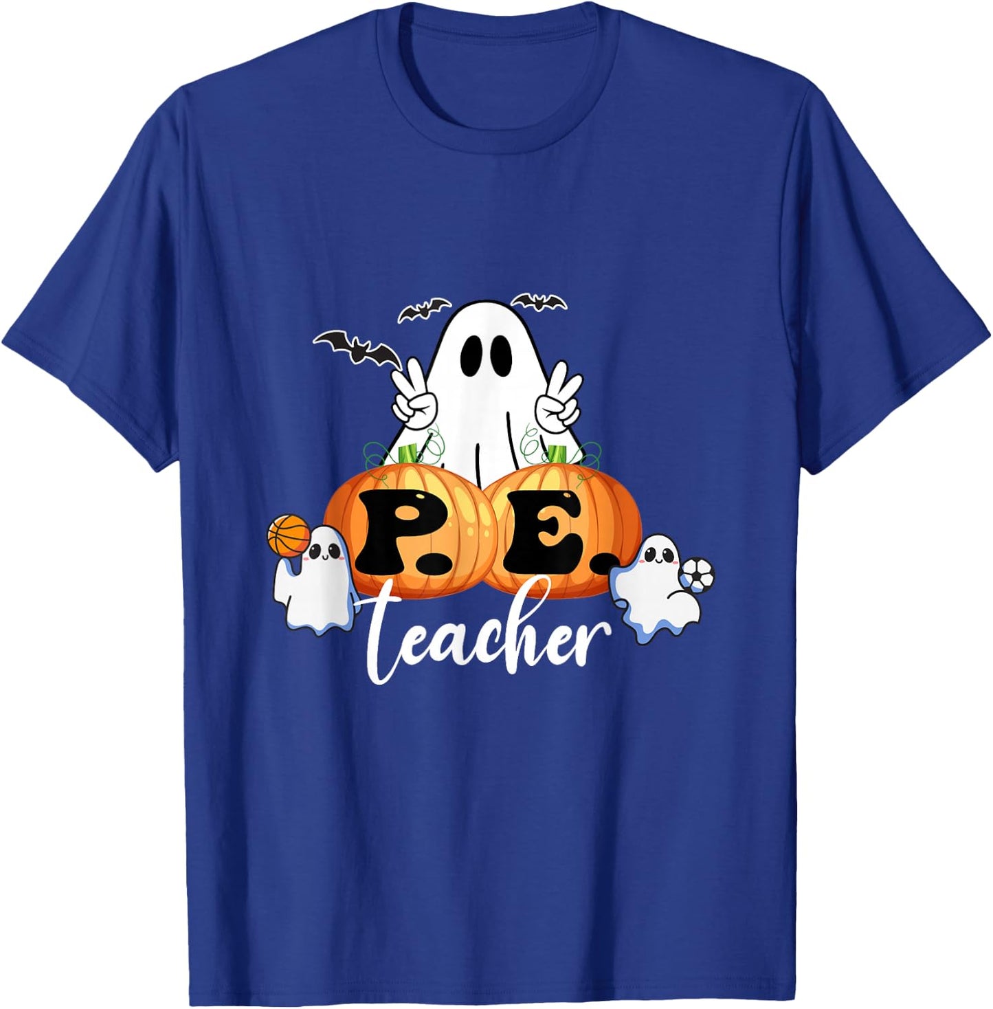 Funny Halloween P.E. Teacher Ghosts Pumpkins Sports Lover T-Shirt - T-Shirt | Royal