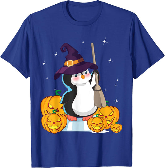 Cute Penguin Witch Wizard Pumpkin Easy Halloween Costume T-Shirt - T-Shirt | Royal