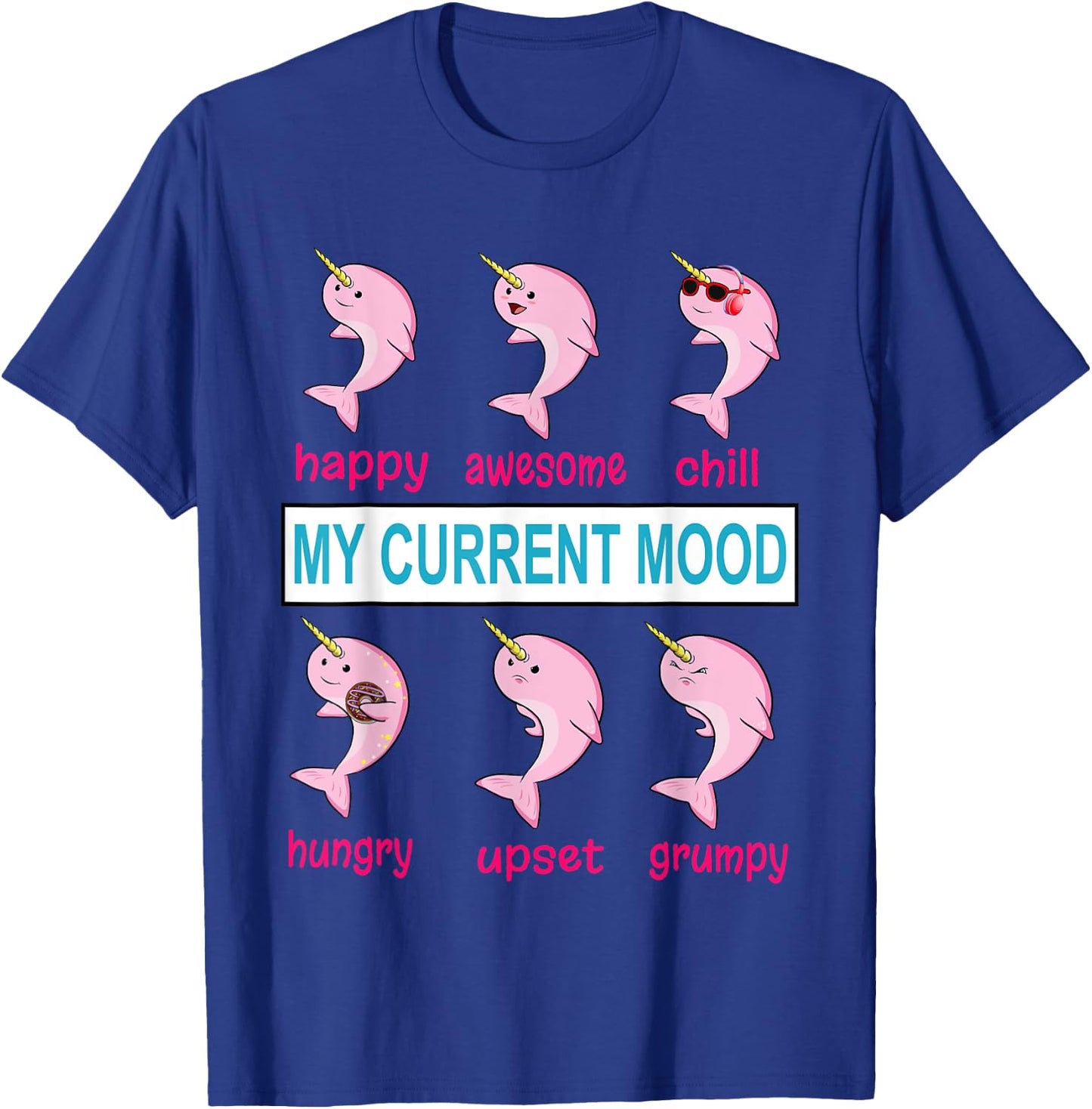 Funny Narwhal Unicorn of the Sea Lover Mood Donut Kawaii T-Shirt - T-Shirt | Royal