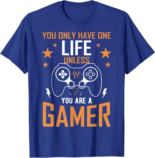 One Life Unless You’re a Gamer - Gaming Design T-Shirt - T-Shirt | Royal
