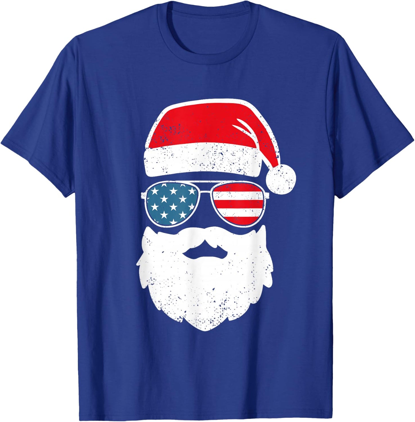 Funny Santa Claus Face Sunglasses Patriotic American Flag T-Shirt - T-Shirt | Royal