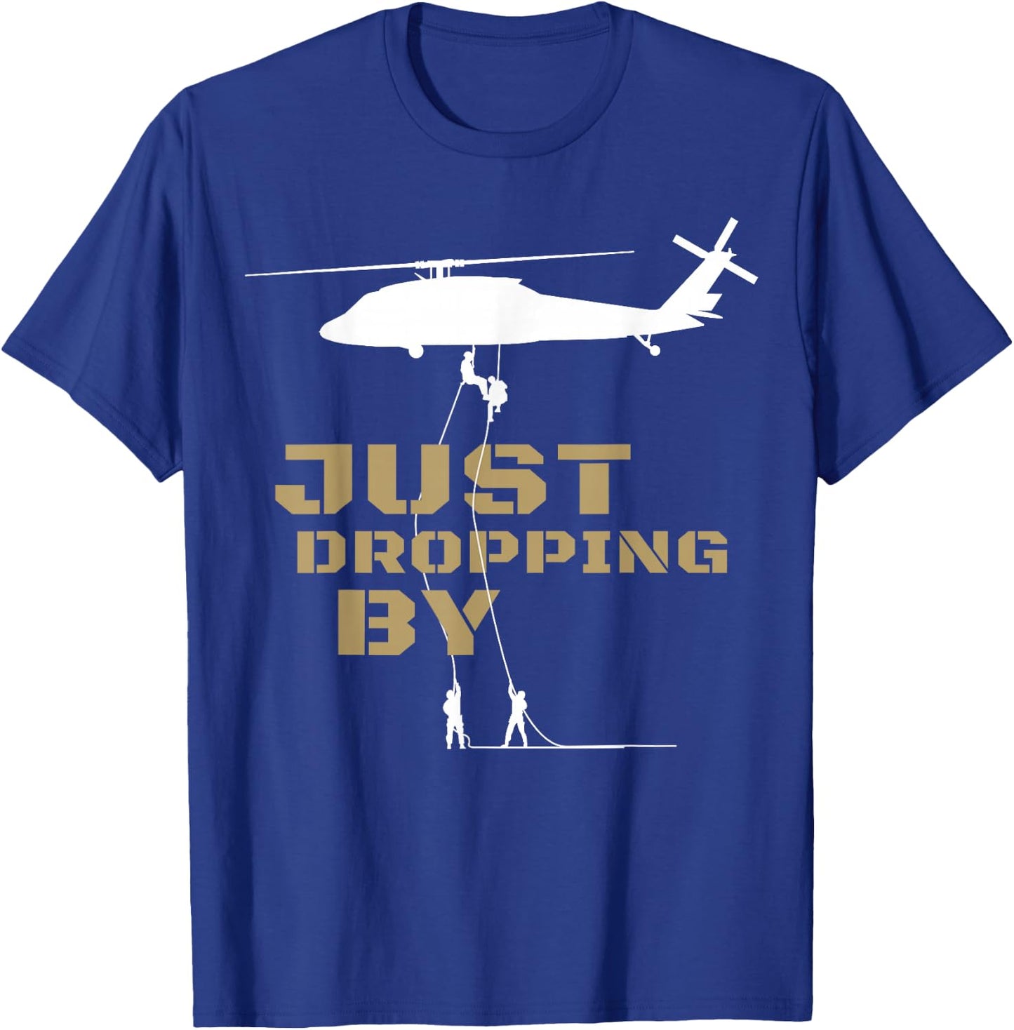 UH-60 Black Hawk Helicopter Rappelling Abseiling Soldiers T-Shirt - T-Shirt | Royal