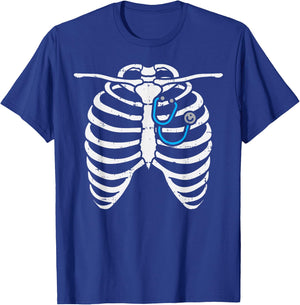 Stethoscope Skeleton Ribs Funny Nurse Halloween Costume Gift T-Shirt - T-Shirt | Royal