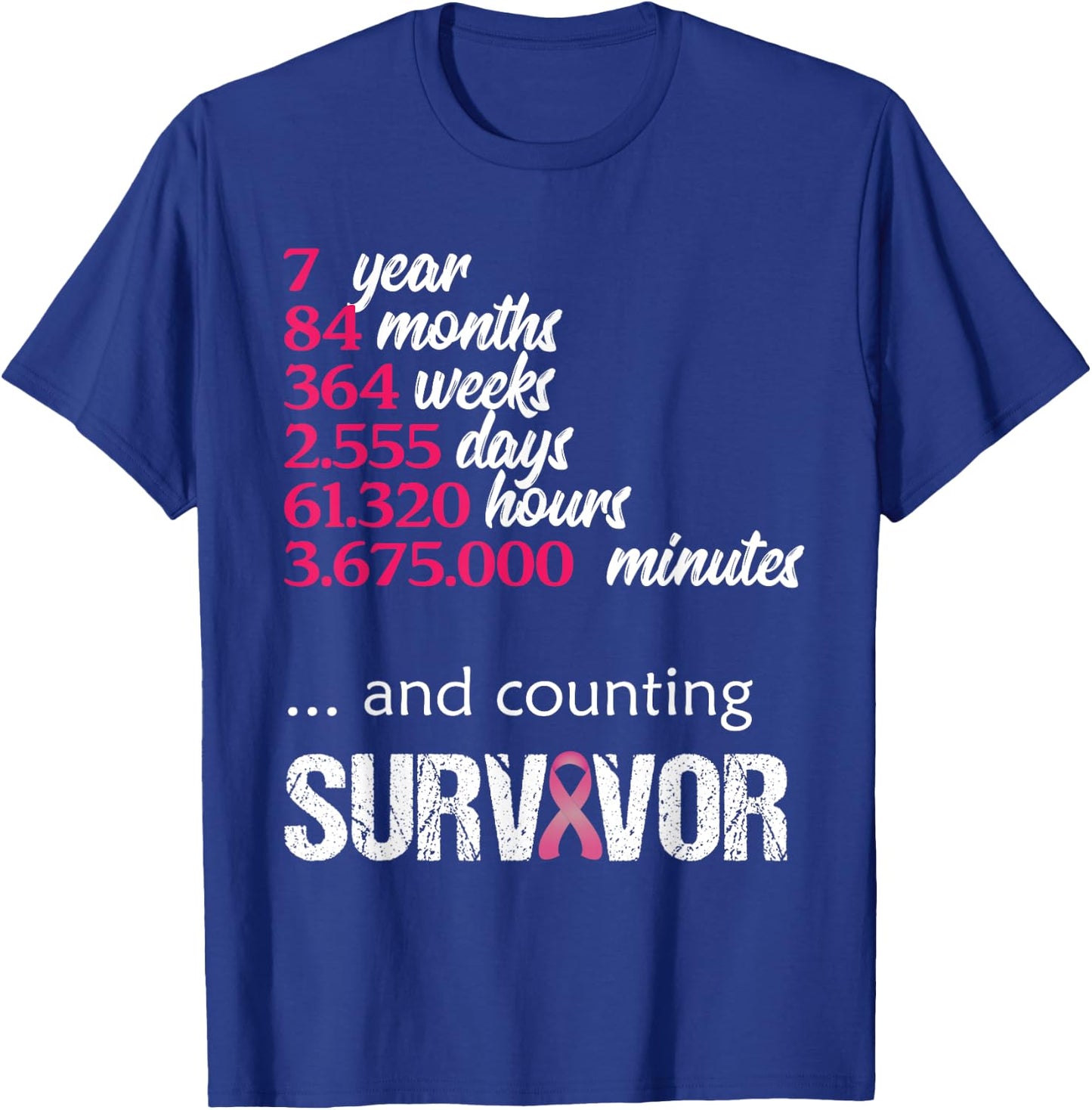 Seven 7 Years Survivor Breast Cancer Shirt Awareness Gift T-Shirt - T-Shirt | Royal