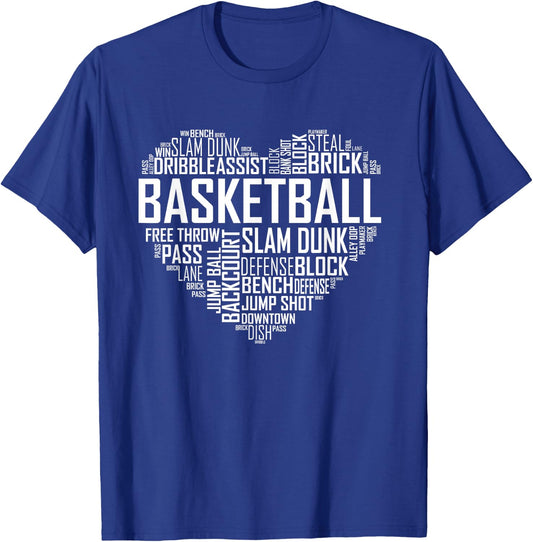 Love Basketball Shirt Gift Player Heart T-Shirt - T-Shirt | Royal