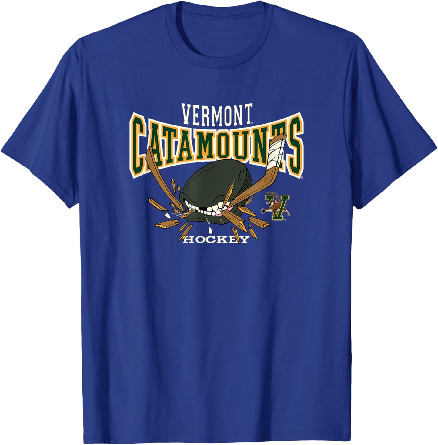 Vermont Catamounts Hockey Bite Dark Gray Officially Licensed T-Shirt - T-Shirt | Royal