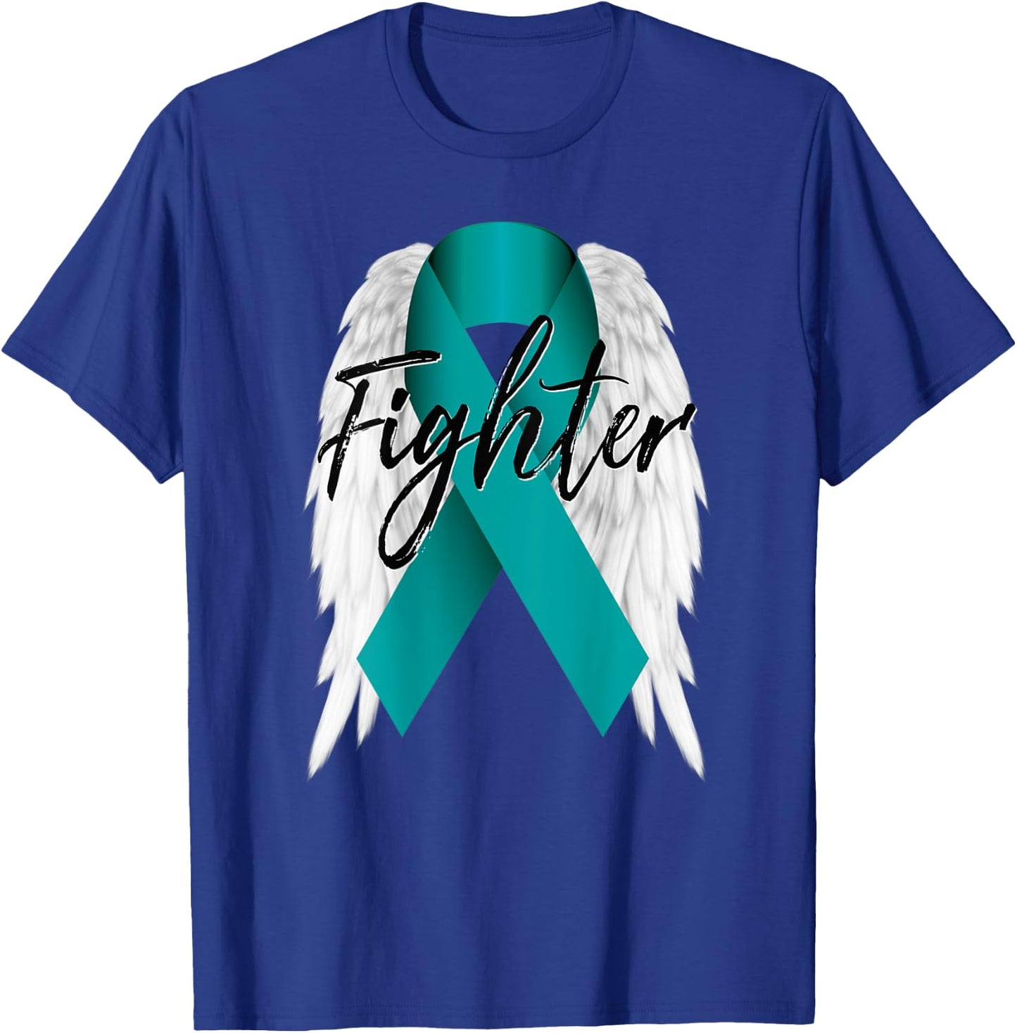 Ovarian Cancer Fighter Shirt Teal Ribbon Angel Wings Gift T-Shirt - T-Shirt | Royal