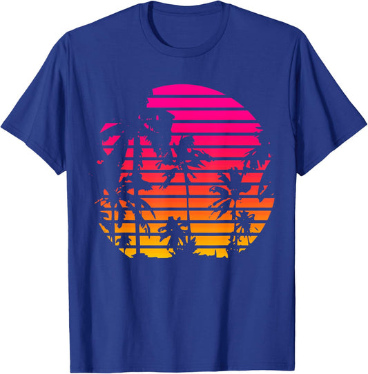 1980's Summer Tropical Beach Palm Tree Sunset Women Girls Kids T-Shirt - T-Shirt | Royal
