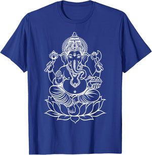 Ganesh Hindu God Line Drawing White Shiva Parvathi Men Women T-Shirt - T-Shirt | Royal