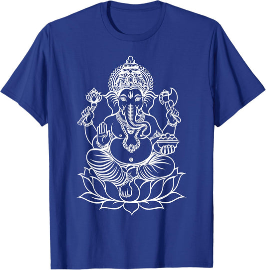 Ganesh Hindu God Line Drawing White Shiva Parvathi Men Women T-Shirt - T-Shirt | Royal