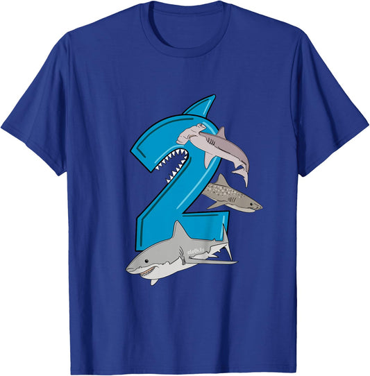 Kids 2nd Birthday Boys Great White Shark Gift Birthday T-Shirt - T-Shirt | Royal
