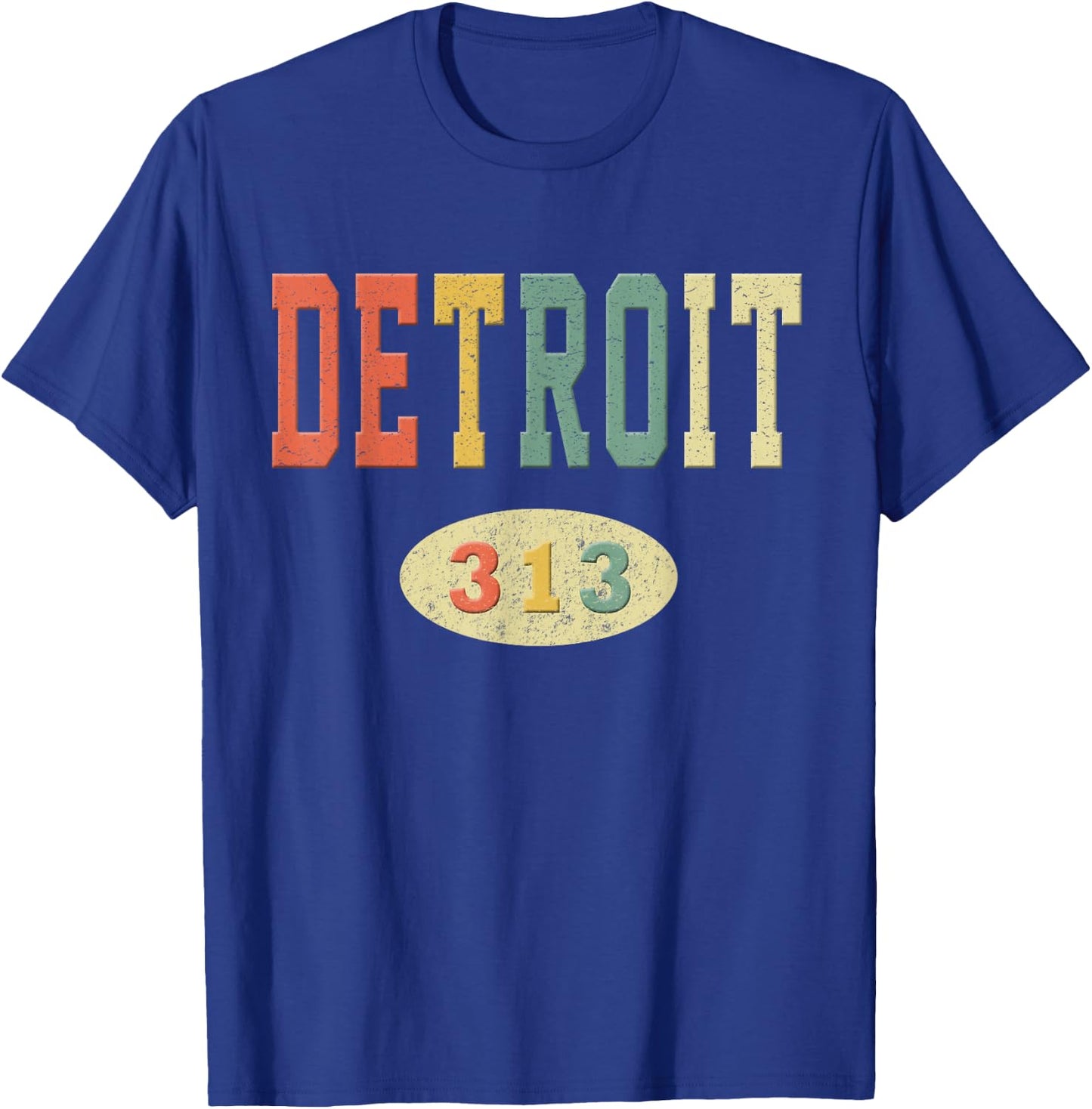 Detroit Shirt Area Code 313 Retro 70s Colors T-Shirt - T-Shirt | Royal