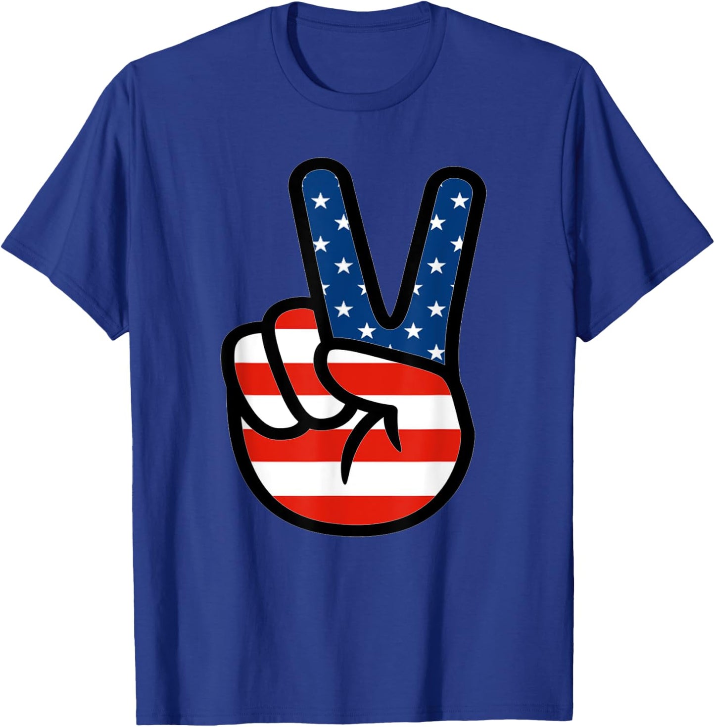 Fourth 4th of July Shirt American Flag Peace Sign Hand T-Shirt - T-Shirt | Royal