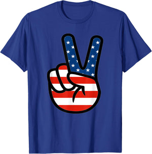 Fourth 4th of July Shirt American Flag Peace Sign Hand T-Shirt - T-Shirt | Royal
