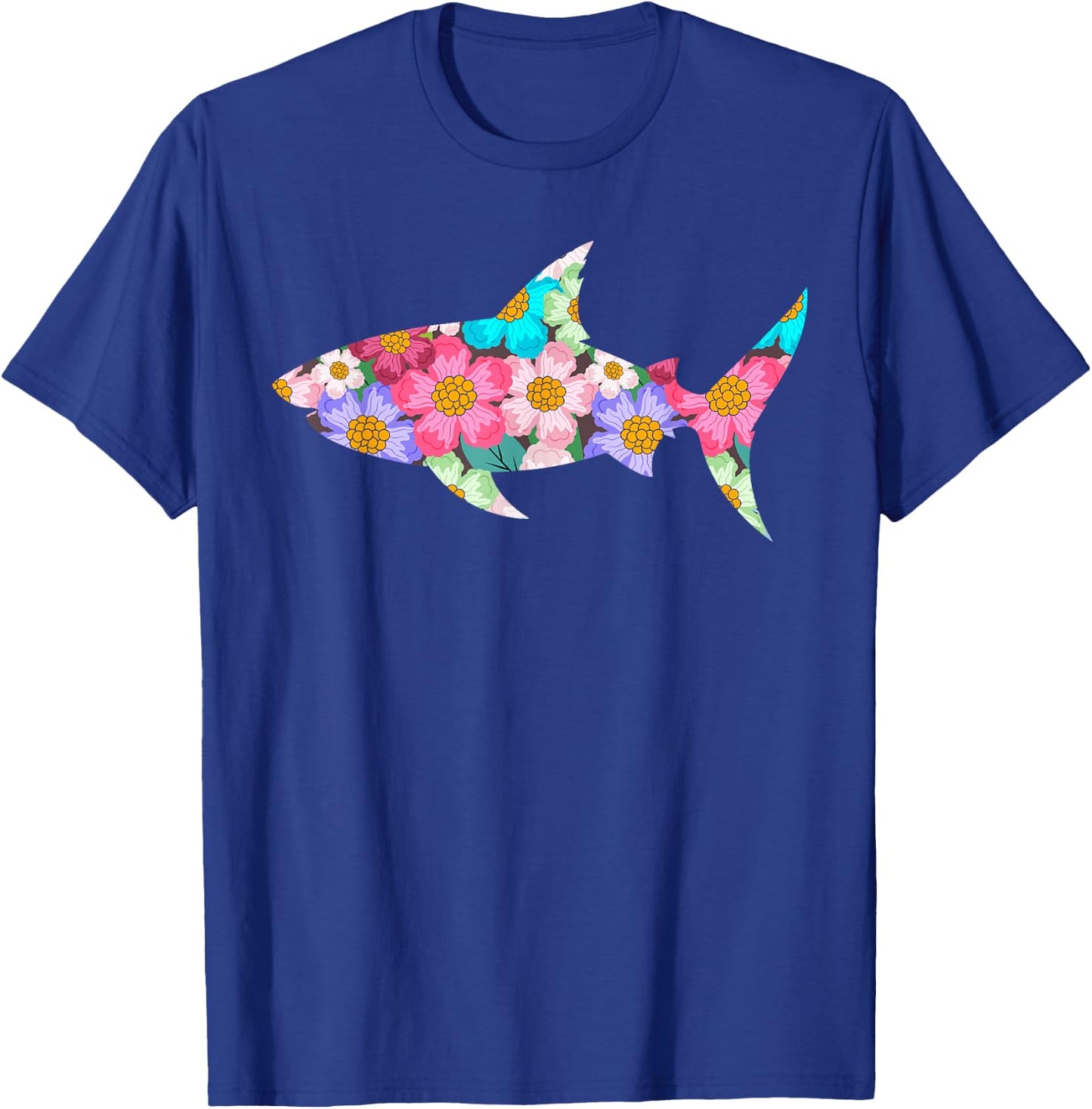 Floral Shark Silhouette Girls Graphic T-Shirt - T-Shirt | Royal