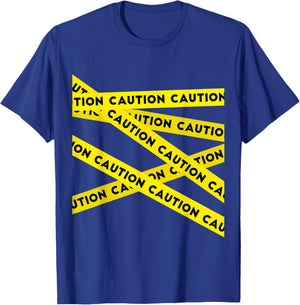 TICKLE Graphic Caution Tape Warning -Adults Black Small Modern Graphic Caution Tape Short Sleeve T-Shirt - T-Shirt | Royal