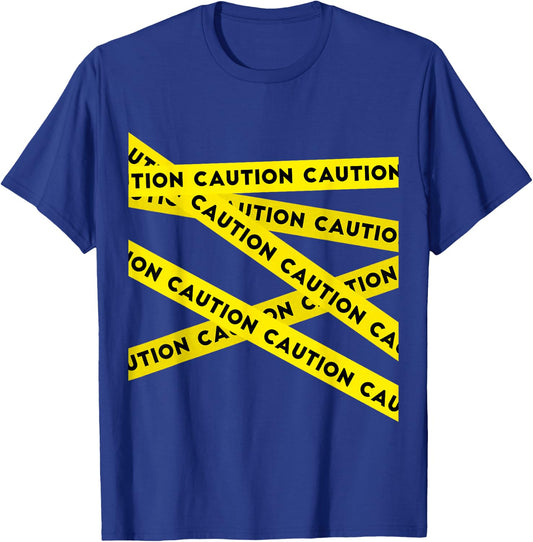 TICKLE Graphic Caution Tape Warning -Adults Black Small Modern Graphic Caution Tape Short Sleeve T-Shirt - T-Shirt | Royal