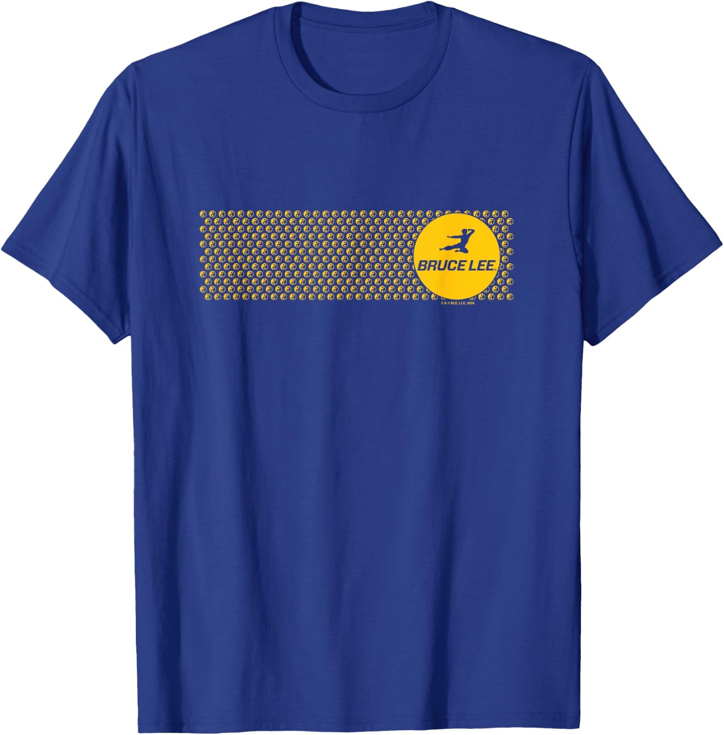 Bruce Lee Flying Kick Silhouette Yellow Circle Logo T-Shirt - T-Shirt | Royal