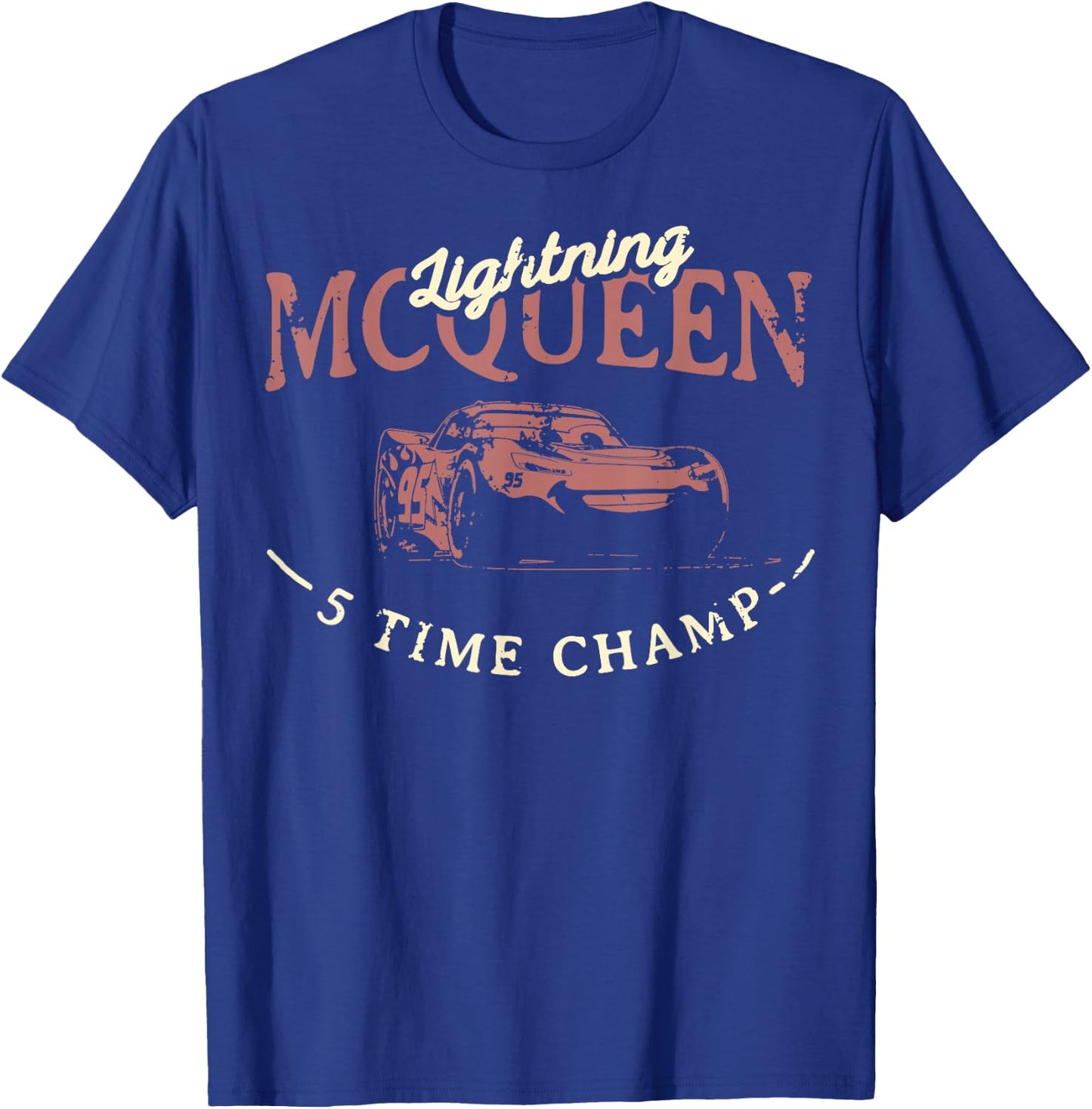 Disney Pixar Cars 3 Lightning McQueen Vintage 5 Time Champ T-Shirt - T-Shirt | Royal