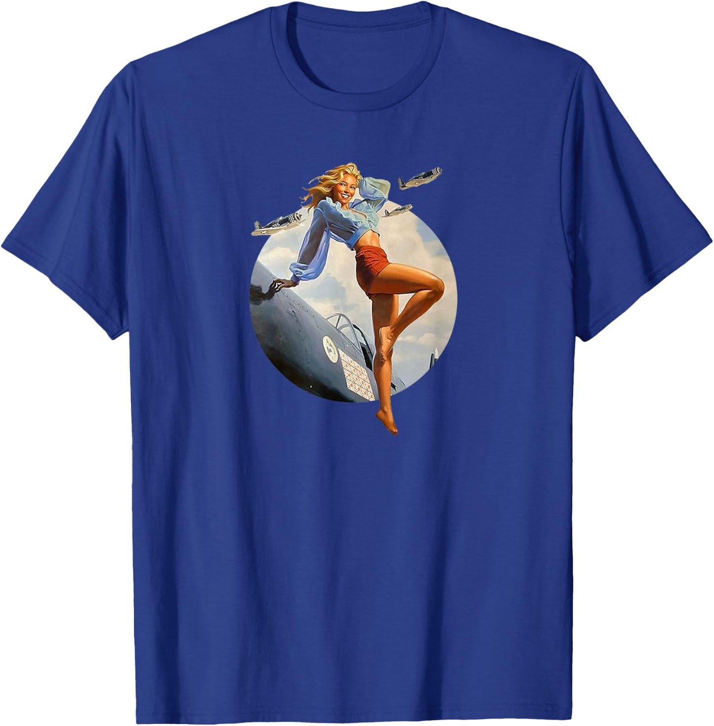 Pin up Girl Blonde Air Force in WW2 40's T-Shirt - T-Shirt | Royal