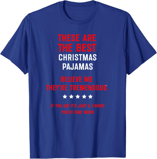 Trump Christmas Pajamas Gift Store Adults Black , Small, Short Sleeve, Letter Print, Christmas Humorous T-Shirt - T-Shirt | Royal