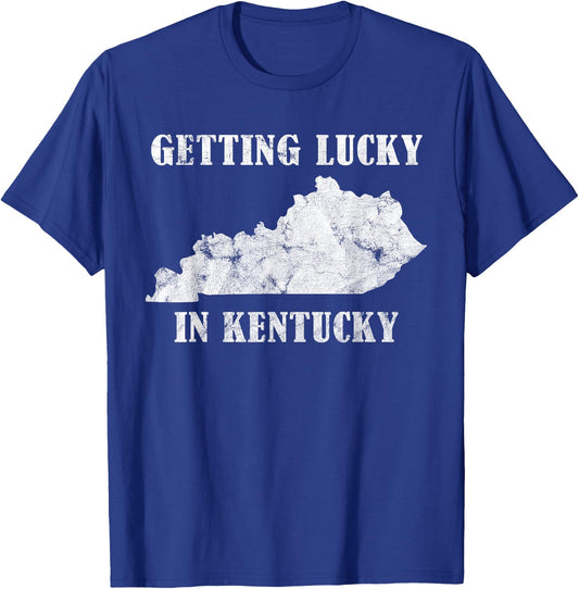 Getting Lucky in Kentucky Distressed Kentucky Shirt T-Shirt - T-Shirt | Royal
