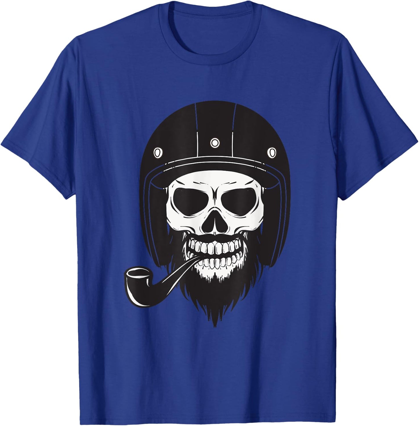 Cool Bearded Skull Pipe Smoking Design Biker Men Woman T-Shirt - T-Shirt | Royal