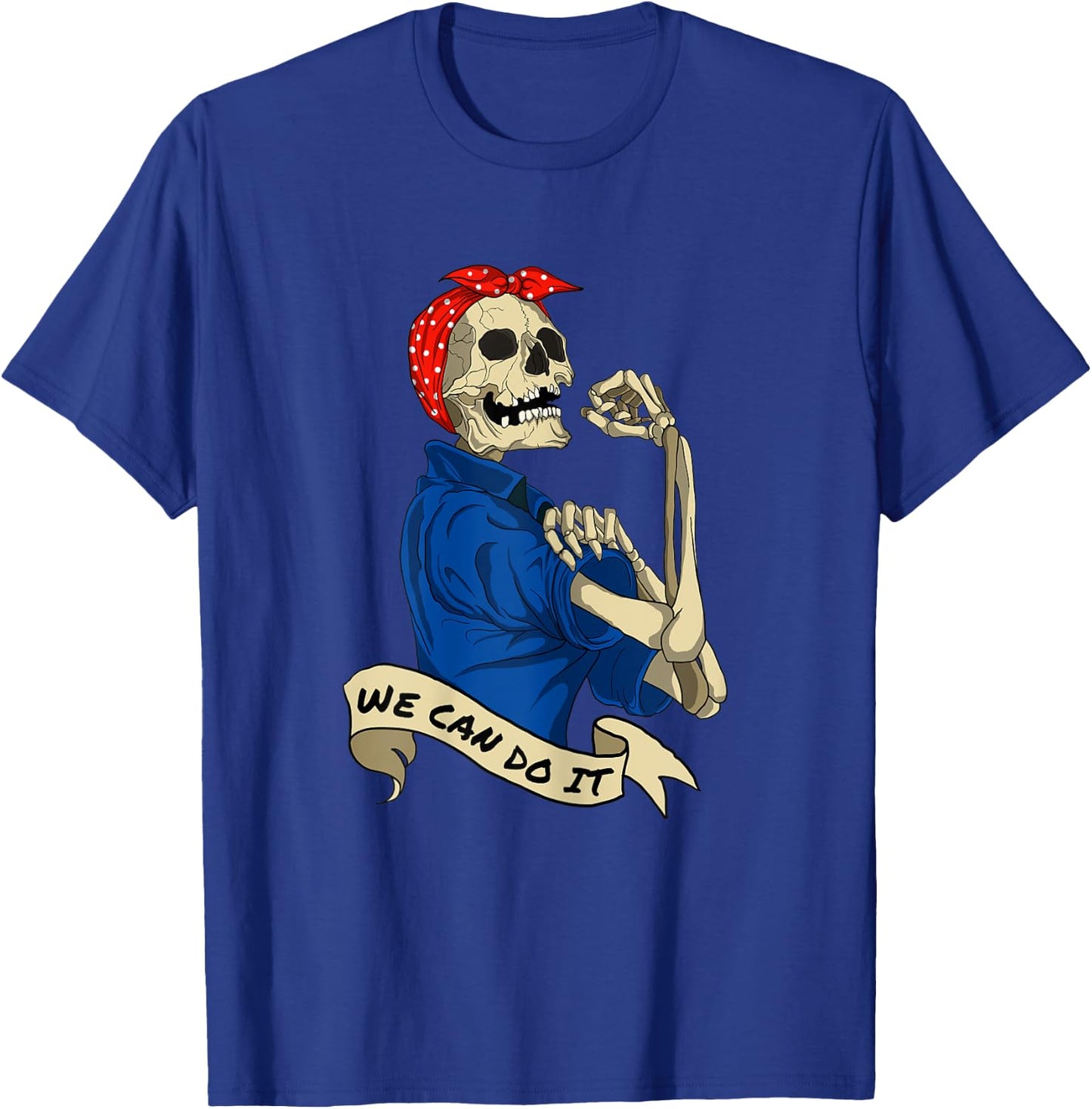 Rosie Riveter We Can do It Skeleton Halloween Party Costume T-Shirt - T-Shirt | Royal