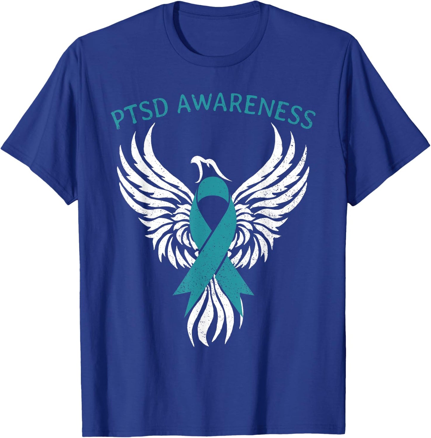 Rise of The Phoenix PTSD Awareness Month Teal Ribbon T-Shirt - T-Shirt | Royal