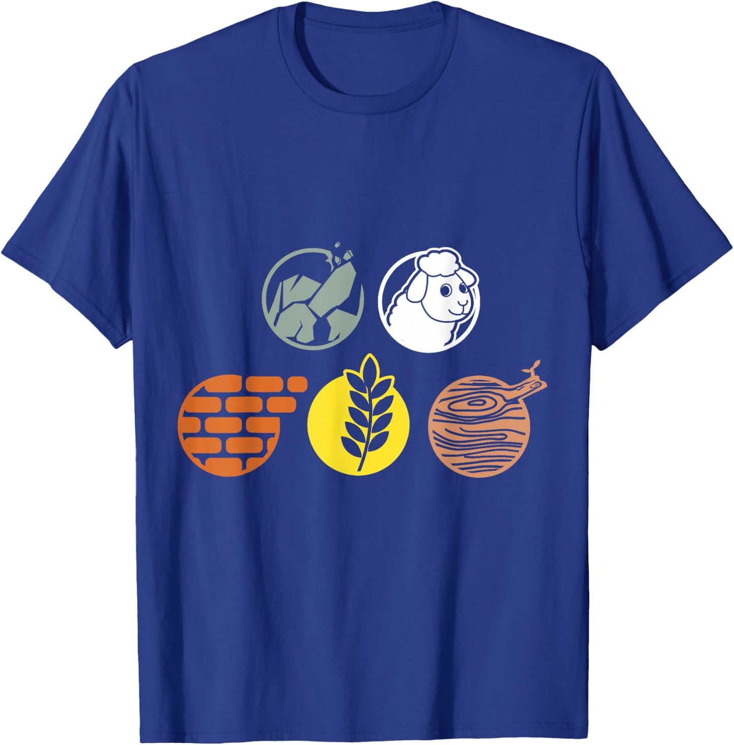 Life Components Brick, Wood, Rock, Wheat, Sheep T-Shirt - T-Shirt | Royal