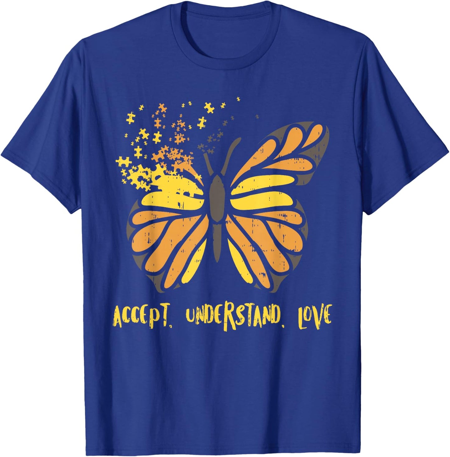Accept Understand Love Butterfly Shirt Autism Awareness T-Shirt - T-Shirt | Royal