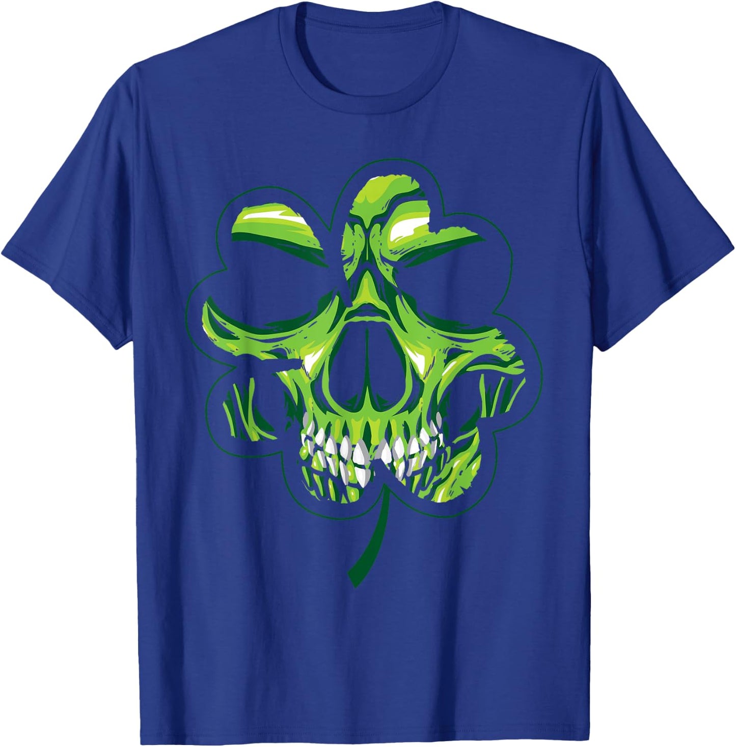 St Patricks Day Shirt Shamrock Skull Biker T-Shirt - T-Shirt | Royal