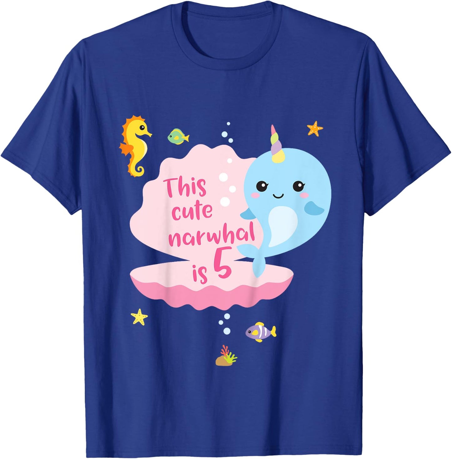 5th Birthday 5 Year Old Girl Boy Gift Narwhal Sea Unicorn T-Shirt - T-Shirt | Royal