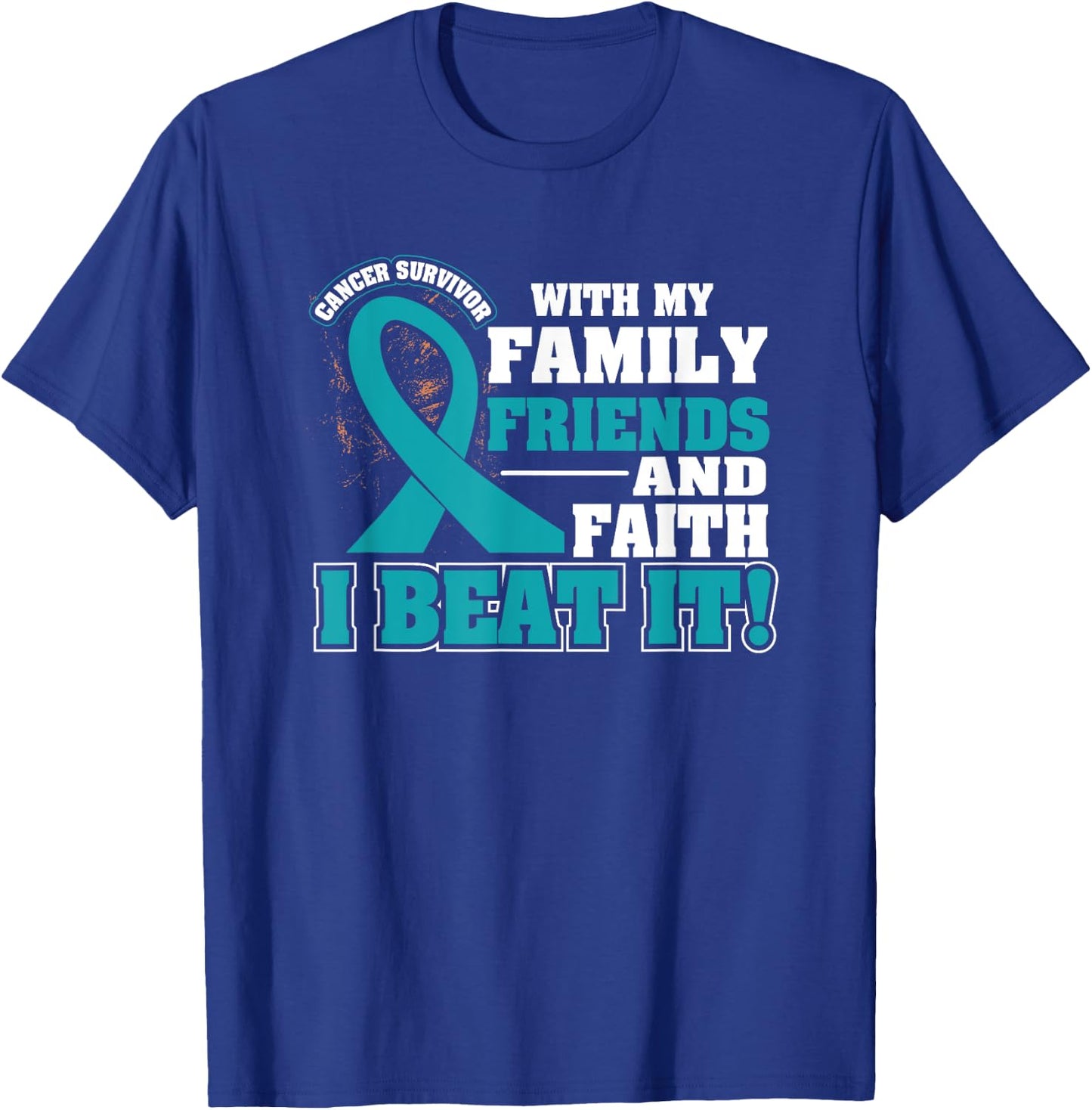Family Faith I Beat It Ovarian Cancer Awareness Ribbon Gifts T-Shirt - T-Shirt | Royal