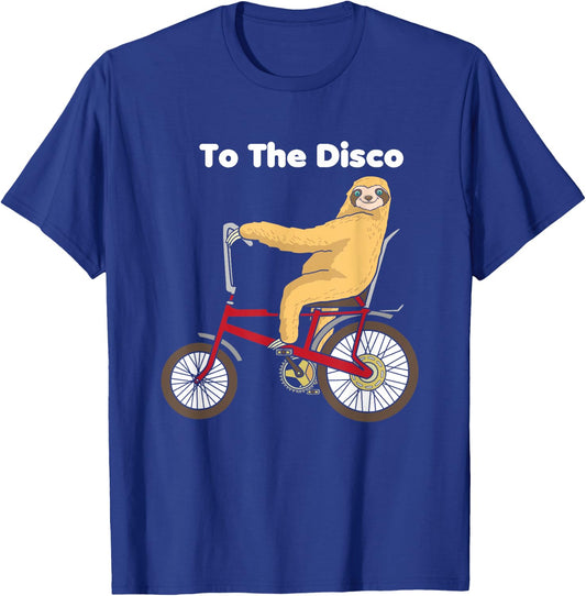 To The Disco Shirt - Sloth Riding Vintage Retro Bike T-Shirt - T-Shirt | Royal