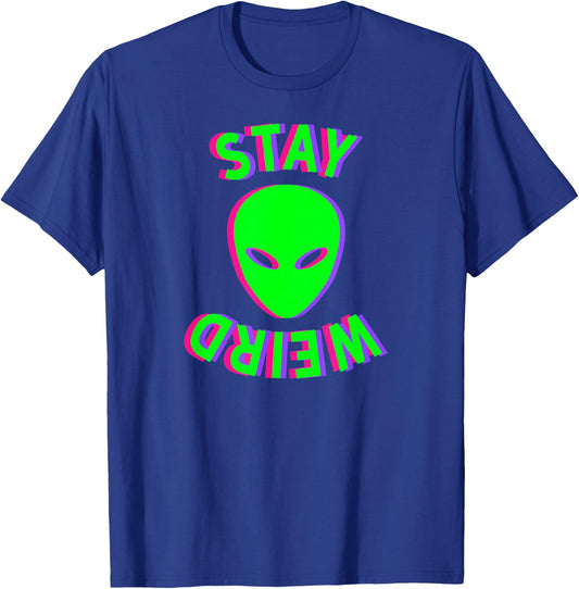 Awesome Stay Weird Alien Face Glitch UFO Extraterrestrial T-Shirt - T-Shirt | Royal