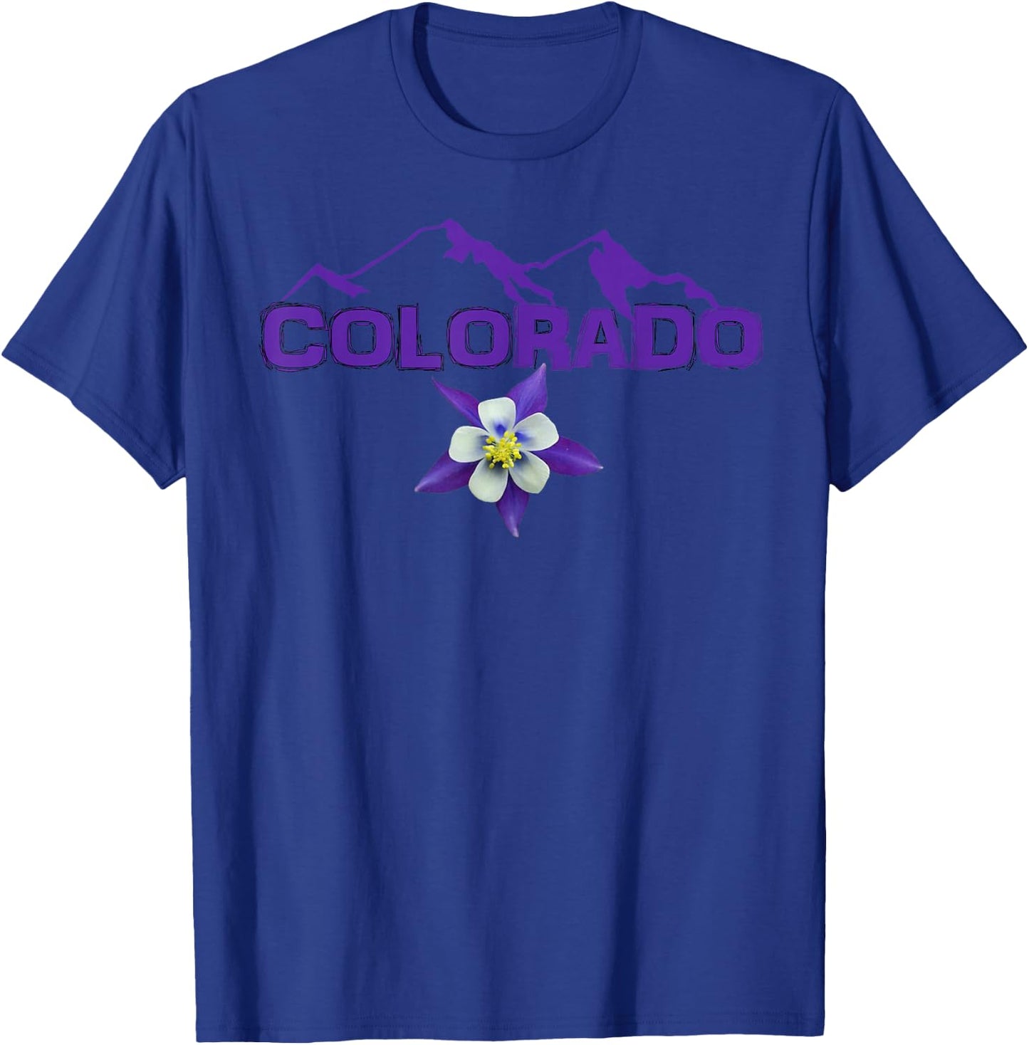 Colorado Mountain Silhouette, Columbine State Flower T Shirt T-Shirt - T-Shirt | Royal