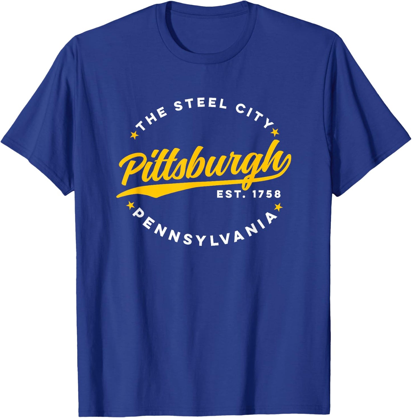 Vintage Pittsburgh Pennsylvania The Steel City Yellow Text T-Shirt - T-Shirt | Royal
