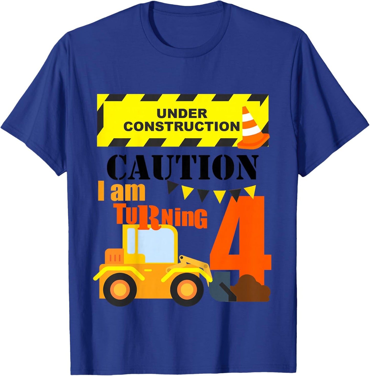 Kids 4th Construction Truck Birthday Excavator Age 4 Year Old Boy T-Shirt - T-Shirt | Royal