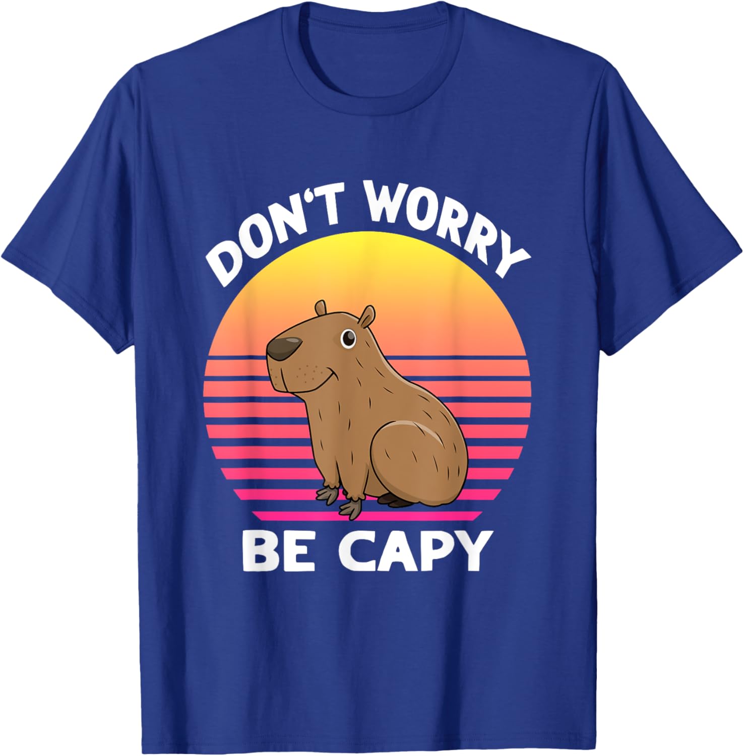 Retro Rodent Funny Capybara Dont Be Worry Be Capy T-Shirt - T-Shirt | Royal