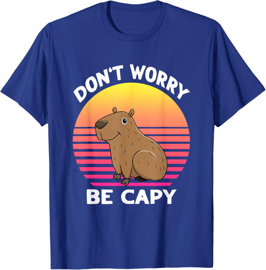 Retro Rodent Funny Capybara Dont Be Worry Be Capy T-Shirt - T-Shirt | Royal