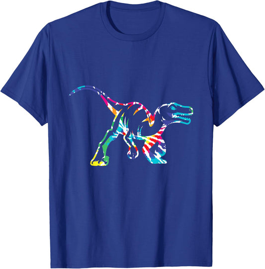 Fun Hippie Rainbow Tie Dye Raptor Dinosaur Small T-Shirt - T-Shirt | Royal