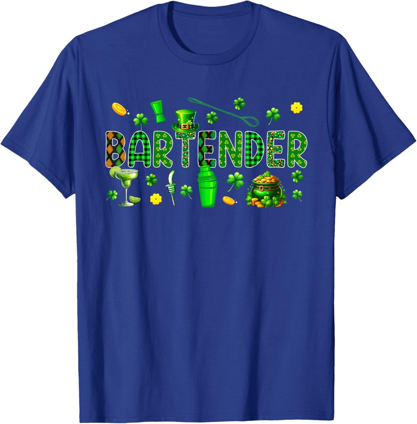 Bartender Tools St. Patrick's Day Shamrocks Funny Job Team T-Shirt - T-Shirt | Royal