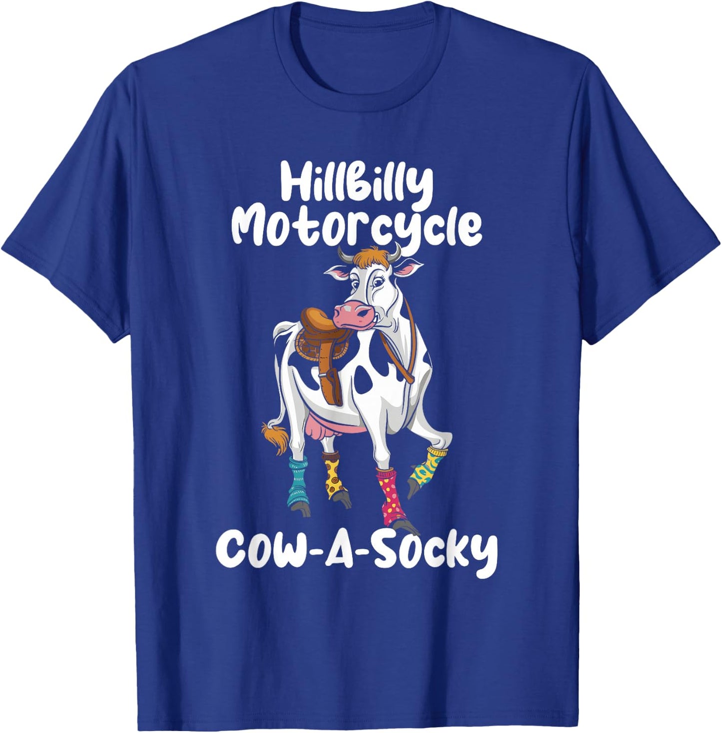 Funny Cow Hillbilly Motorcycle Cow-A-Socky T-Shirt - T-Shirt | Royal